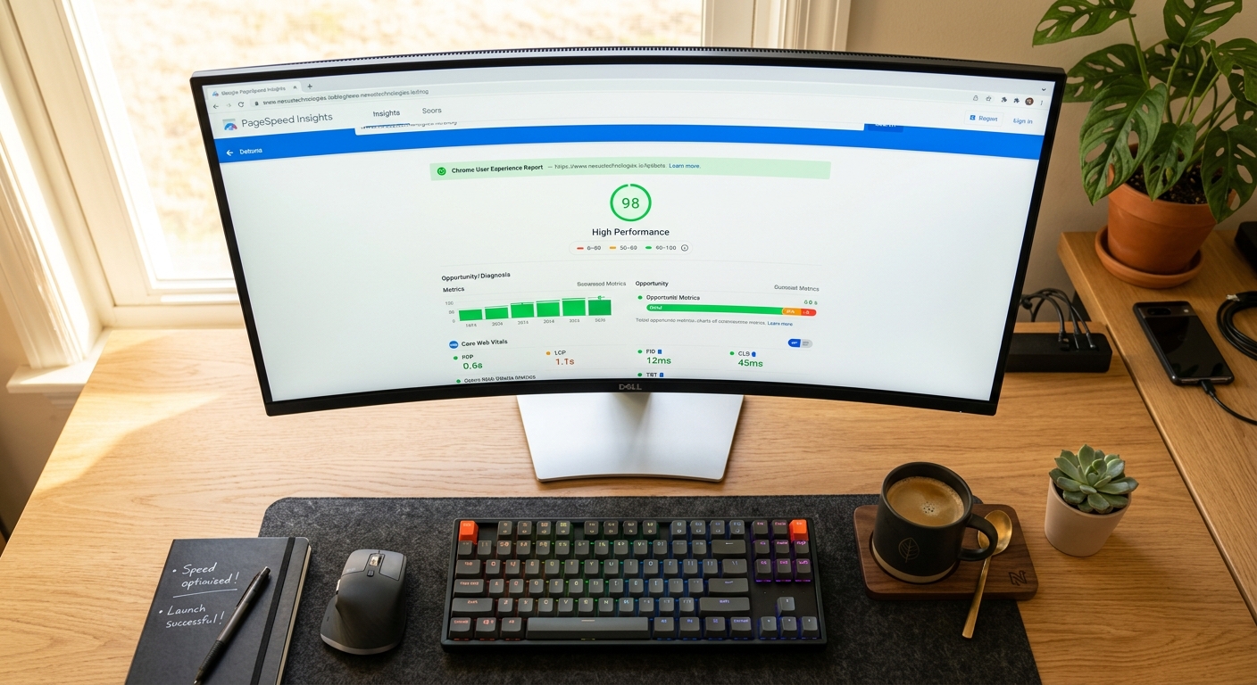 Google PageSpeed Insights显示高性能分数的仪表盘
